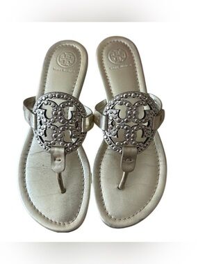 Tory Burch Miller Embellished Sandals Spark Gold 7.5 Metallic Thong‎